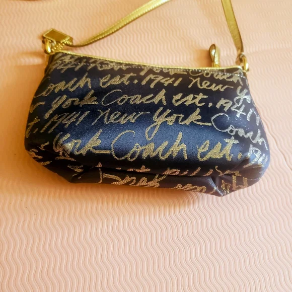 COACH Poppy Blue Gold New York Script Signature Heart Poppy Crossbody - Picture 4 of 14